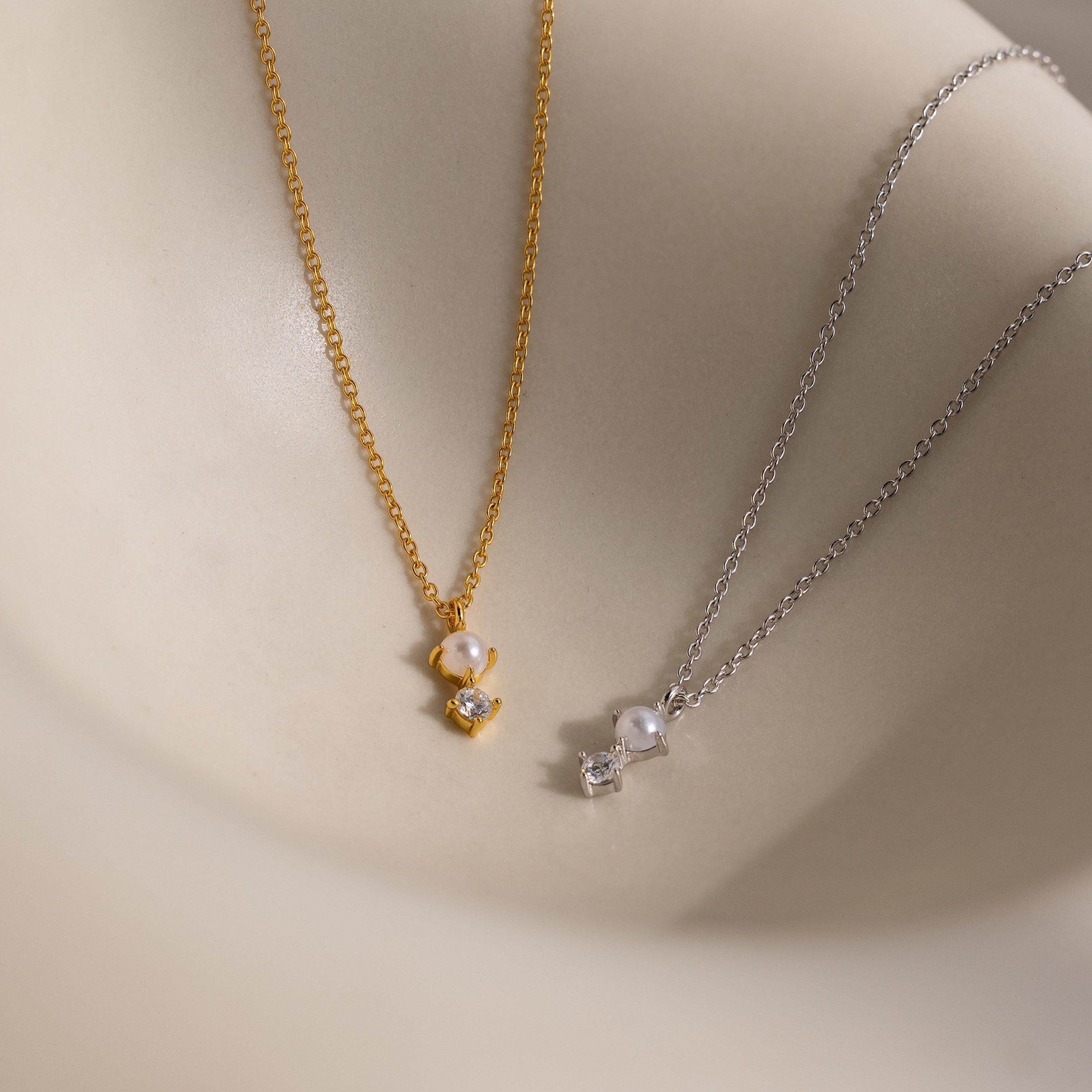 Tiny Pearl Diamond Necklace